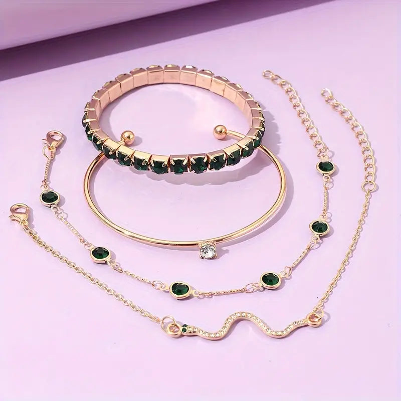 Conjunto de 4 pulseras "Serpiente de Esmeralda"