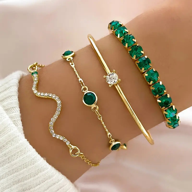 Conjunto de 4 pulseras "Serpiente de Esmeralda"